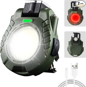 COB Mini Keychain Work Light, Powerful Flashlights 5 Light Modes with Magnetic, Hat Clip Light with Bottle Opener Function, Waterproof Led Flashlight with Smart Sensor for Camping 2 Pack (Green)