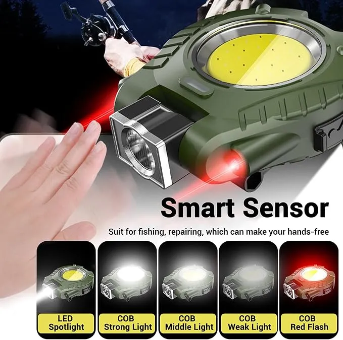COB Mini Keychain Work Light, Powerful Flashlights 5 Light Modes with Magnetic, Hat Clip Light with Bottle Opener Function, Waterproof Led Flashlight with Smart Sensor for Camping 2 Pack (Green)