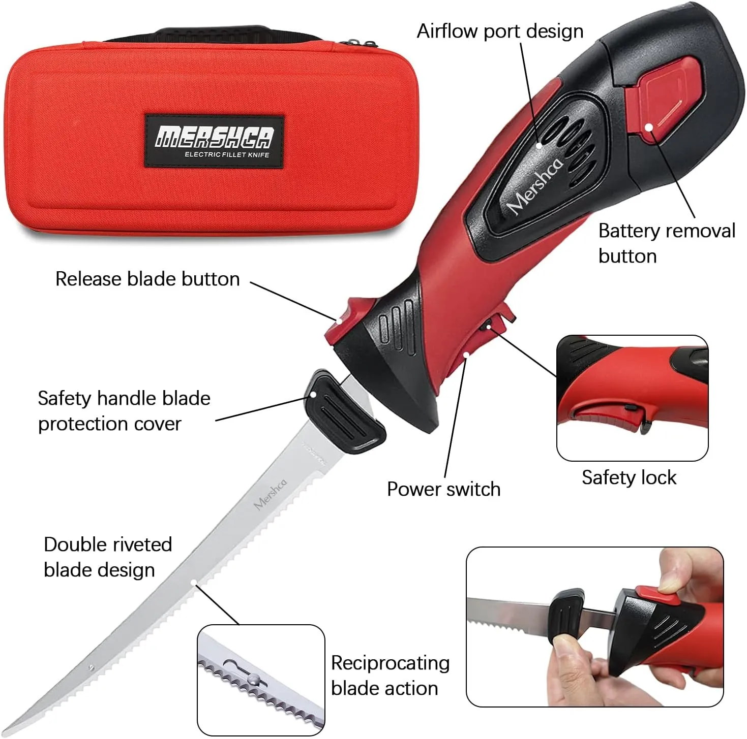 Cordless Electric Fillet Knife - 8-Inch Serrated Stainless Steel Blades with Non-Stick Coating, Ergonomic Non-Slip Handle, Cooling Vent, and Portable Carry Bag – Rechargeable Electric Knife for Effortless Fishing Filleting (8in-Blade Set)