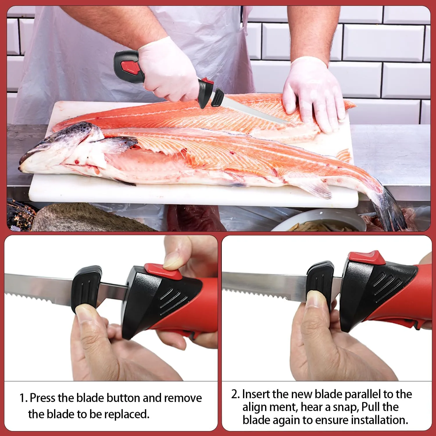 Cordless Electric Fillet Knife - 8-Inch Serrated Stainless Steel Blades with Non-Stick Coating, Ergonomic Non-Slip Handle, Cooling Vent, and Portable Carry Bag – Rechargeable Electric Knife for Effortless Fishing Filleting (8in-Blade Set)