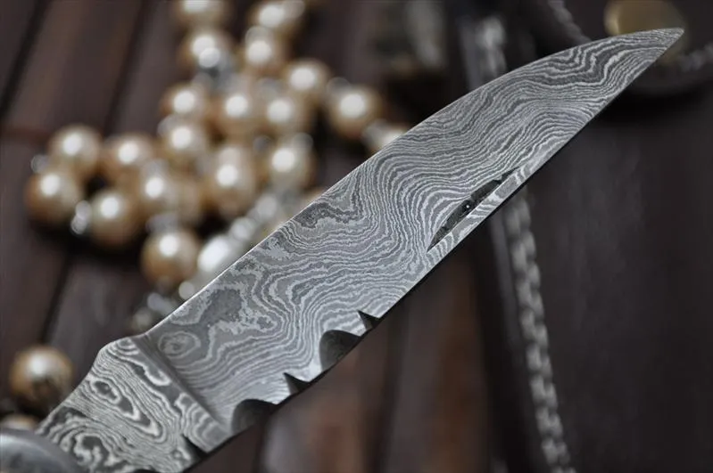 Custom Made Damascus & Stag Folding Knife - Toothpick Knife Work of Art By Chris