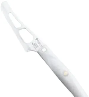 CUTCO Model 2164 Petite Cheese Knife with 5" White (Pearl) Handle and 3.8" Micro-D® serrated edge blade.In Factory-sealed plastic bag.