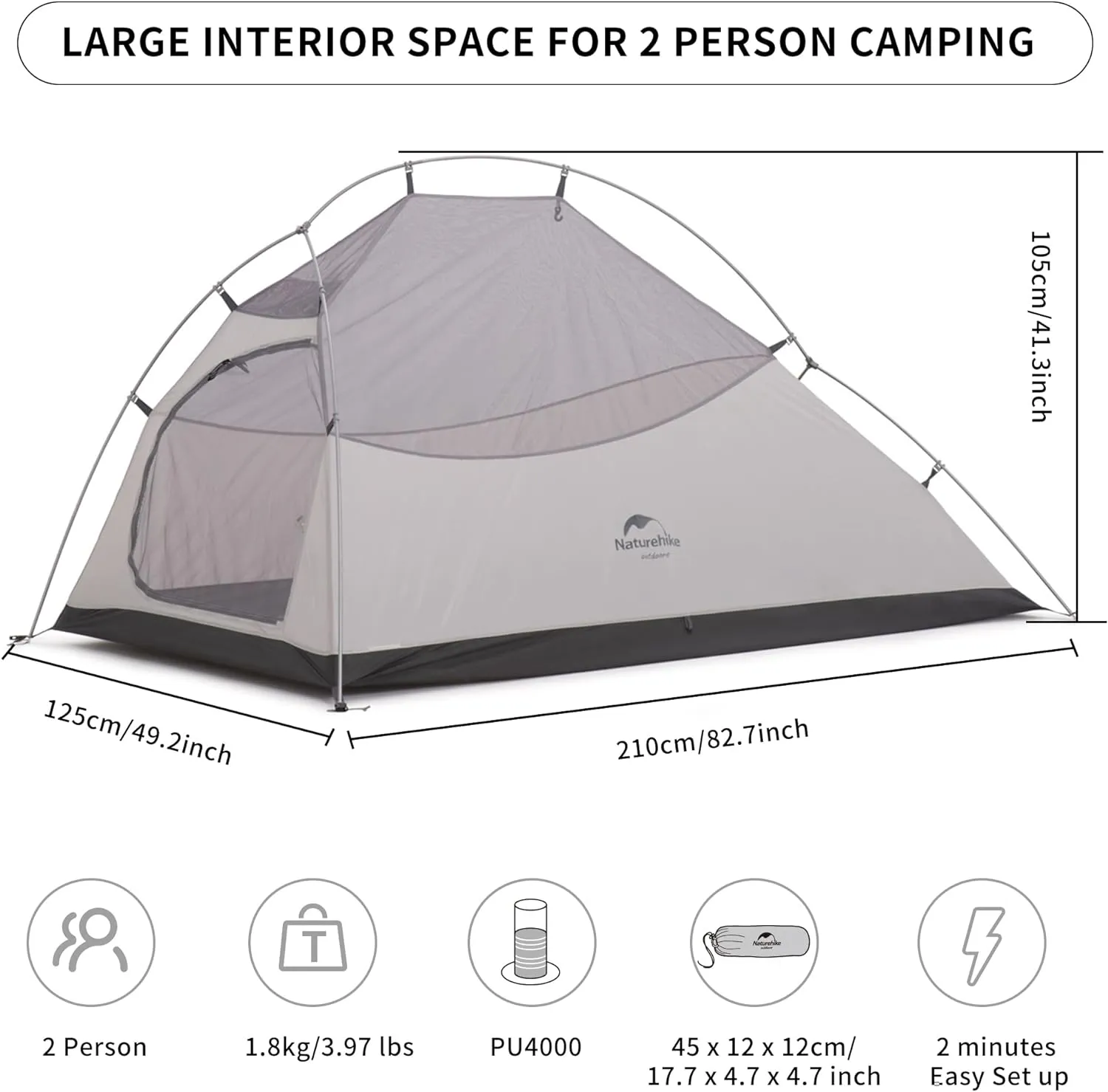 Easy-to-install - Naturehike Person 2 Privacy-focused Cloud Tent Navy Up