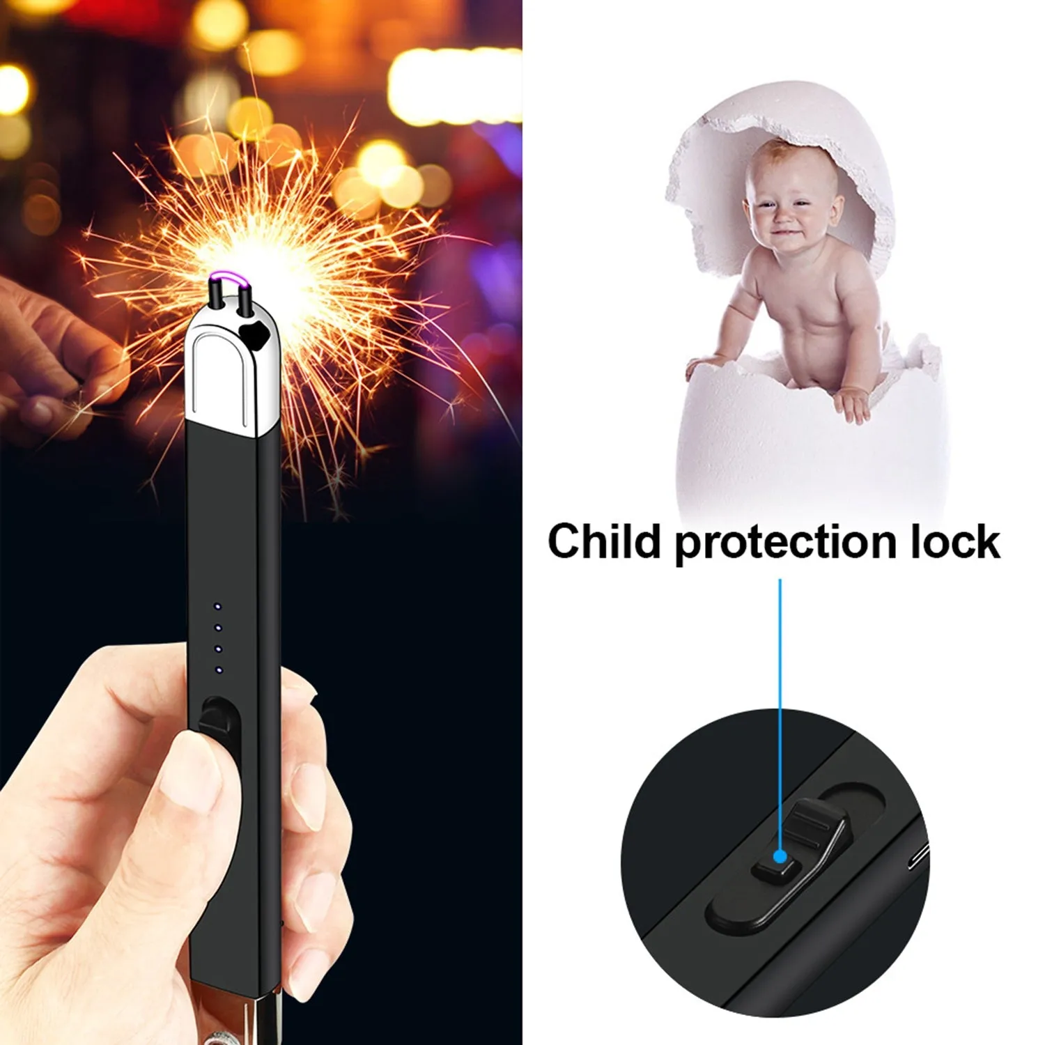 Electronic Candle Lighter USB Rechargeable Windproof Electric Arc Kitchen Lighter Kitchenware Gas Stove Lighter