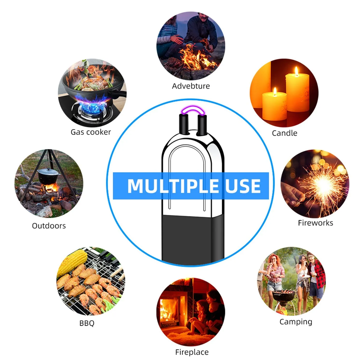 Electronic Candle Lighter USB Rechargeable Windproof Electric Arc Kitchen Lighter Kitchenware Gas Stove Lighter
