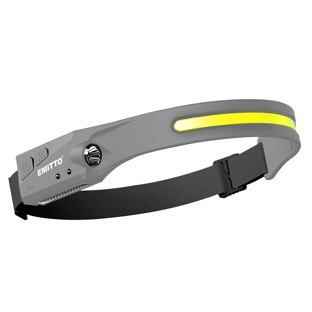 EMITTO COB LED Headlamp Torch Camping Grey