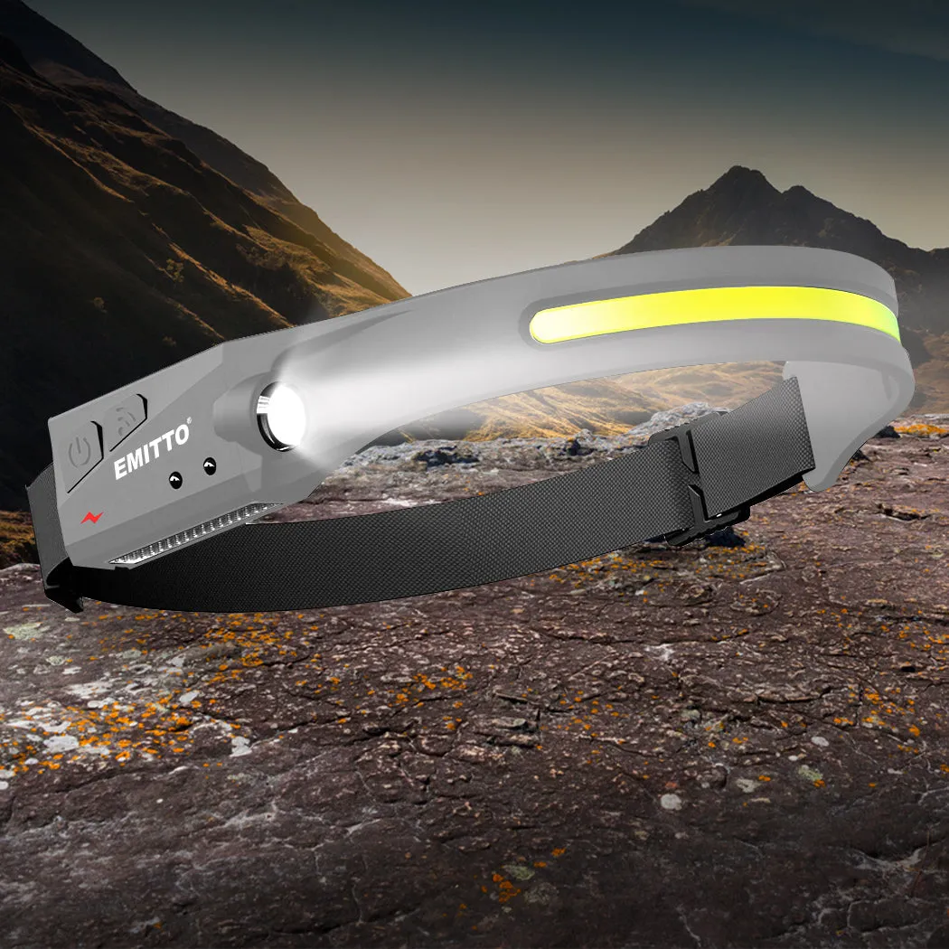 EMITTO COB LED Headlamp Torch Camping Grey
