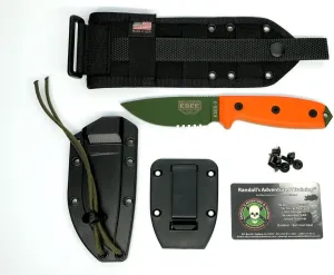 ESEE -3 Serrated Edge OD Blades with Orange G10 Handles and Black Molle Sheath