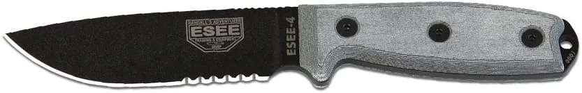 ESEE -4 Serrated Edge Coyote Brown Sheath Black Blades with Micarta Handle
