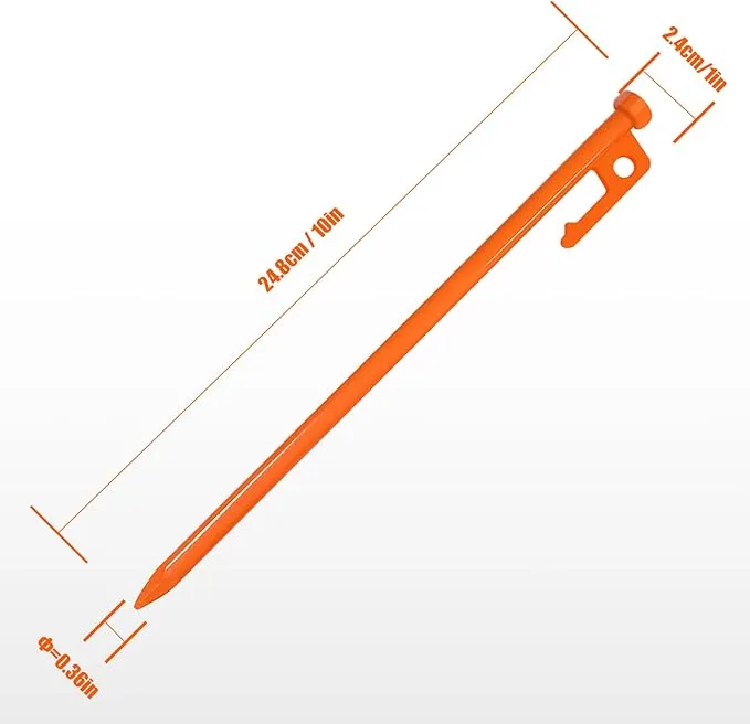 Eurmax USA 10 inch Multiuse Heavy Duty Steel Tent Stakes Tarp Pegs Camping Stakes for Outdoor Camping Canopy and tarp with 4 Ropes 10FT Length,4pcs(Orange)