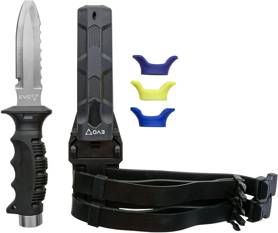 EVO 420 Stainless Blunt Scuba Dive Knife - 5" Premium Diving Knife with Blunt Tip, Serrated Top Edge, and Built-in Line Cutter - Scuba and Snorkeling Gear - Underwater Equipment and Accessories