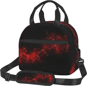 Explosion Burst Red Black Print Lunch Bag Tote Reusable Lunch Box Container with Shoulder Strap Work Picnic Adult