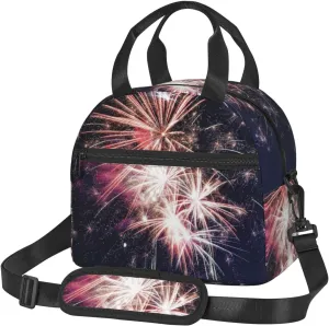 Explosion Firework Print Lunch Bag Tote Reusable Lunch Box Container with Shoulder Strap Work Picnic Adult