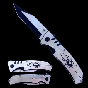 Falcon 8" Spring Assisted Knife Black Widow Design on Handle