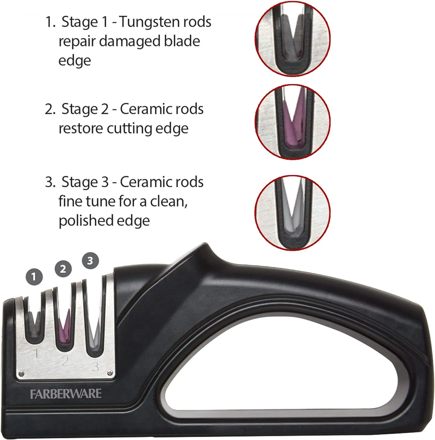 Farberware Edgekeeper 3 Stage Tabletop Kitchen Knife Sharpener, 7.5-Inch, Black