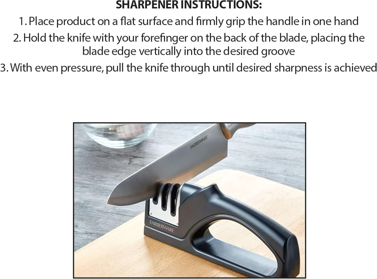 Farberware Edgekeeper 3 Stage Tabletop Kitchen Knife Sharpener, 7.5-Inch, Black