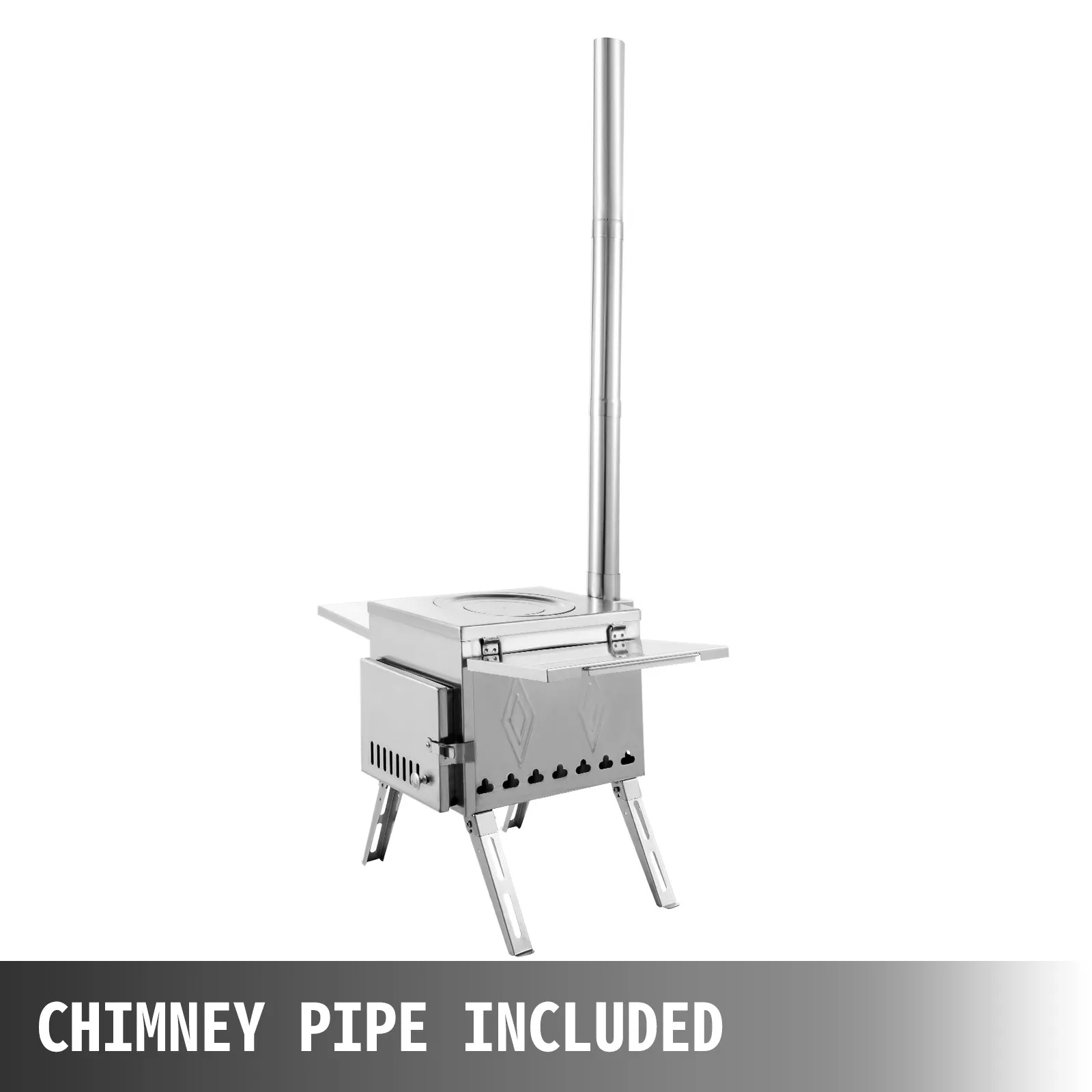 (FINAL PRICES ARE LOWER ON OUR SITE!) VEVOR Tent Wood Stove 17.5x14.7x10.6 inch, Camping Wood Stove 304 Stainless Steel With Folding Pipe, Portable Wood Stove 95.7 inch Total Height For Camping, Tent Heating, Hunting, Outdoor Cooking