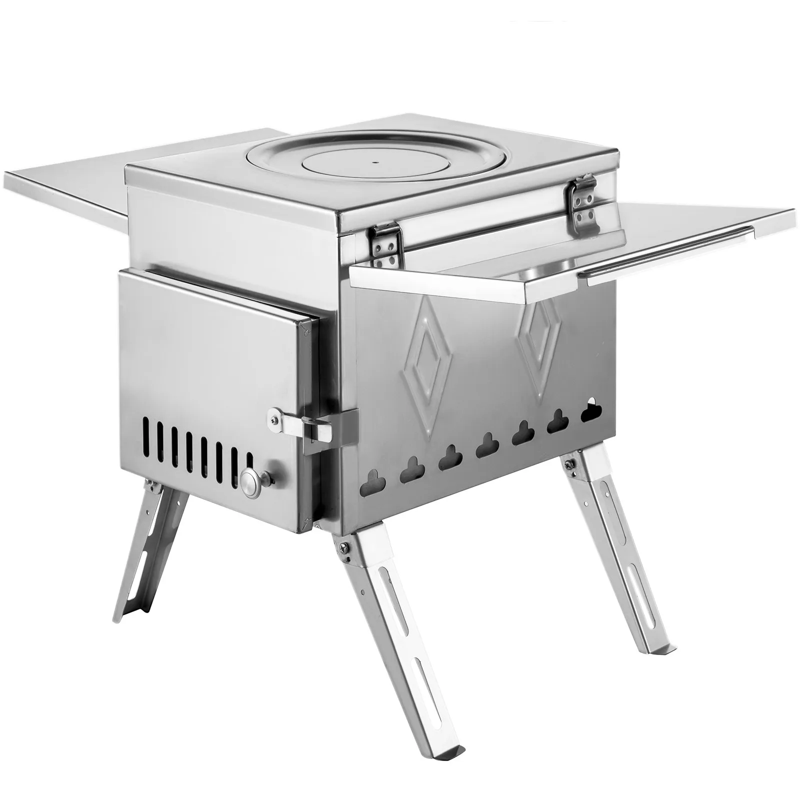 (FINAL PRICES ARE LOWER ON OUR SITE!) VEVOR Tent Wood Stove 17.5x14.7x10.6 inch, Camping Wood Stove 304 Stainless Steel With Folding Pipe, Portable Wood Stove 95.7 inch Total Height For Camping, Tent Heating, Hunting, Outdoor Cooking