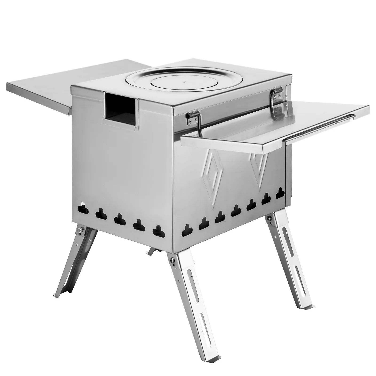 (FINAL PRICES ARE LOWER ON OUR SITE!) VEVOR Tent Wood Stove 17.5x14.7x10.6 inch, Camping Wood Stove 304 Stainless Steel With Folding Pipe, Portable Wood Stove 95.7 inch Total Height For Camping, Tent Heating, Hunting, Outdoor Cooking