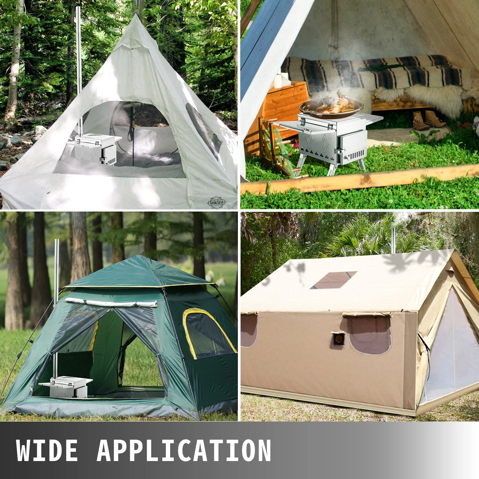 (FINAL PRICES ARE LOWER ON OUR SITE!) VEVOR Tent Wood Stove 17.5x14.7x10.6 inch, Camping Wood Stove 304 Stainless Steel With Folding Pipe, Portable Wood Stove 95.7 inch Total Height For Camping, Tent Heating, Hunting, Outdoor Cooking