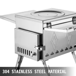 (FINAL PRICES ARE LOWER ON OUR SITE!) VEVOR Tent Wood Stove 17.5x14.7x10.6 inch, Camping Wood Stove 304 Stainless Steel With Folding Pipe, Portable Wood Stove 95.7 inch Total Height For Camping, Tent Heating, Hunting, Outdoor Cooking