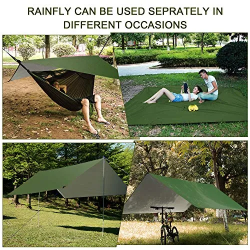 FIRINER Camping Hammock with Rainfly Tarp and Mosquito Net Portable Single Double Hammock Tent with Tree Strap Outdoor Hammock Set for Backpacking Hiking Travel Yard Activities Green