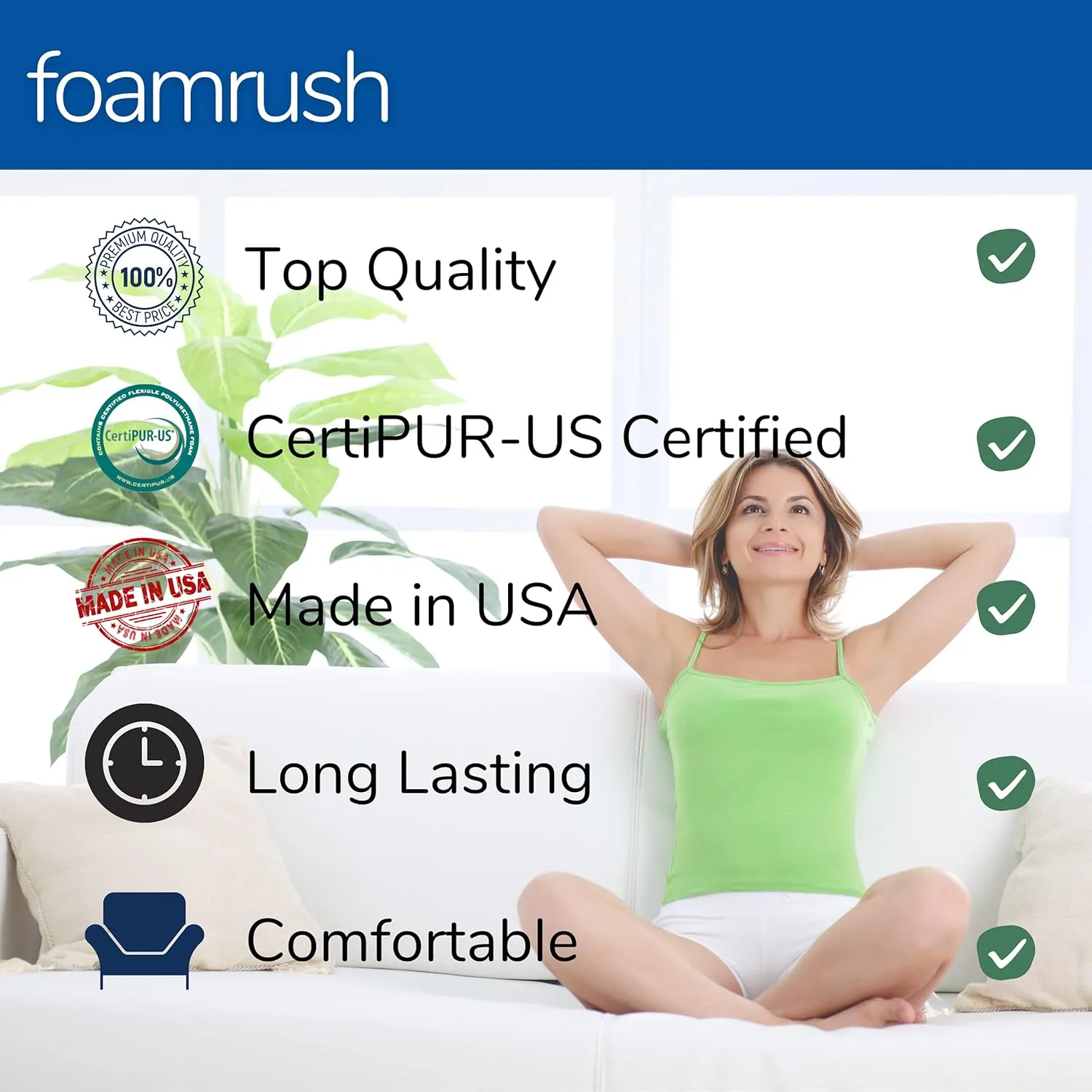 FoamRush 2" x 24" x 27" Gel Memory Foam Bench Cushion Replacement Medium Firm (Upholstery Foam, Seat Replacement, Upholstery Sheet, Foam Rubber Padding, Couch, Sofa Cushion, Mattress) Made in USA