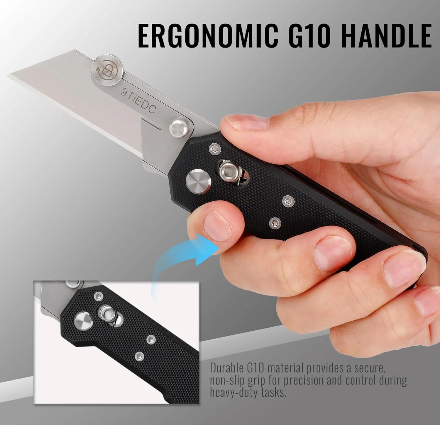 Folding Utility Knife,G10 Handle Heavy Duty Safety Box Cutter,Razor Knife & EDC Pocket Knife with Extra 10PC Blades,Perfect for Household Tools,Office,Factory,Outdoor Use.
