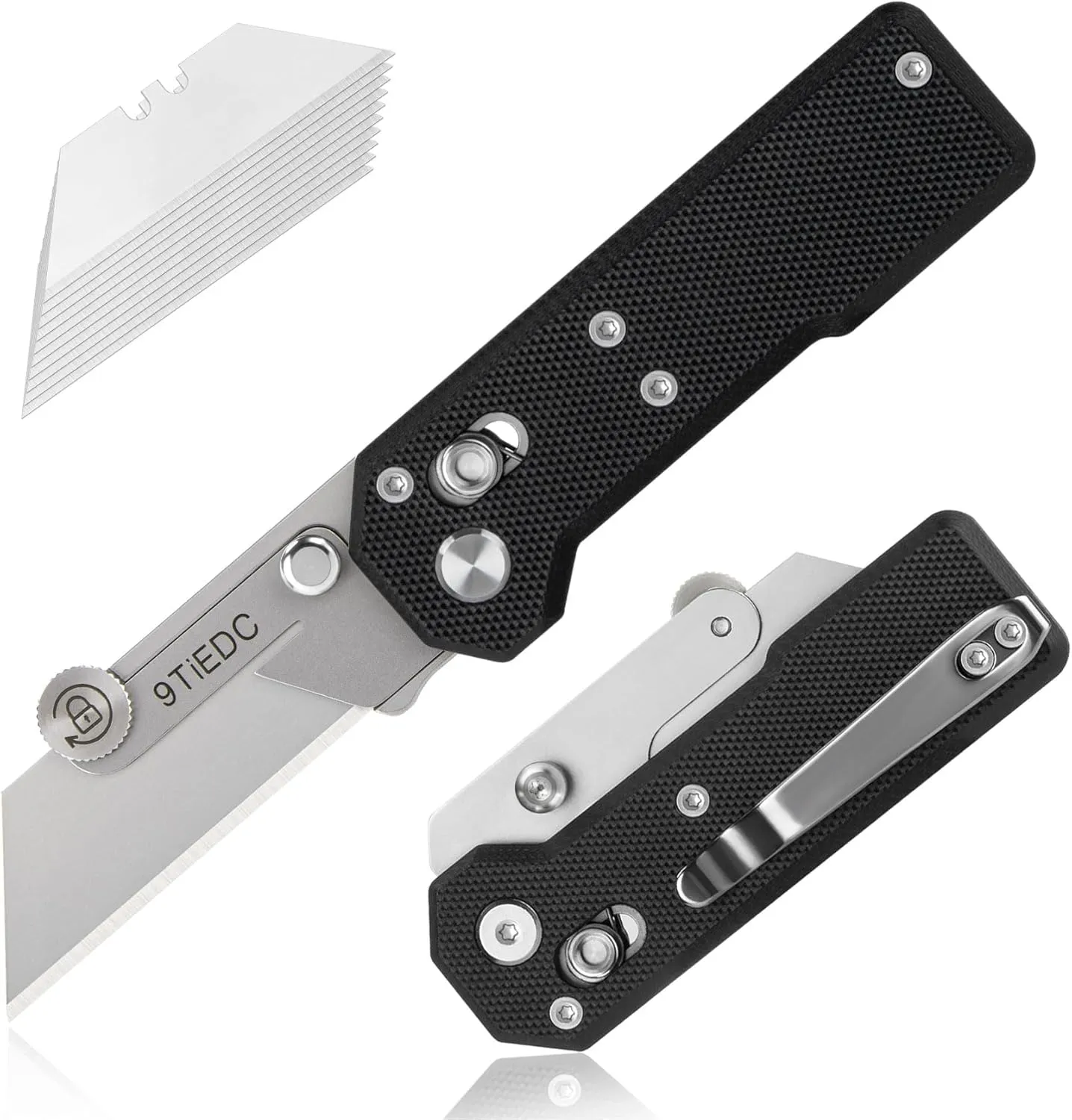 Folding Utility Knife,G10 Handle Heavy Duty Safety Box Cutter,Razor Knife & EDC Pocket Knife with Extra 10PC Blades,Perfect for Household Tools,Office,Factory,Outdoor Use.
