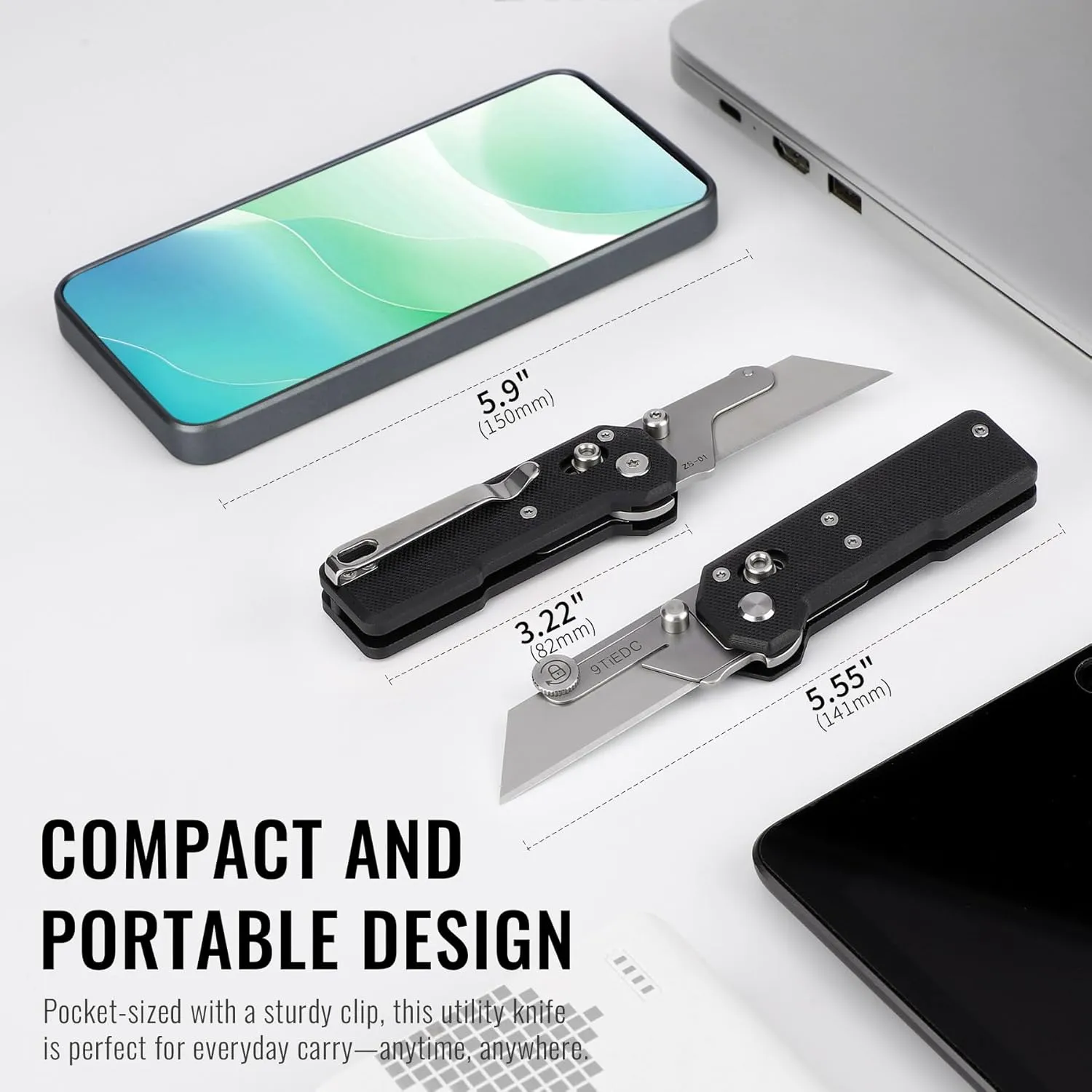 Folding Utility Knife,G10 Handle Heavy Duty Safety Box Cutter,Razor Knife & EDC Pocket Knife with Extra 10PC Blades,Perfect for Household Tools,Office,Factory,Outdoor Use.