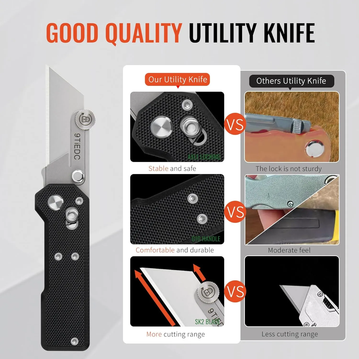 Folding Utility Knife,G10 Handle Heavy Duty Safety Box Cutter,Razor Knife & EDC Pocket Knife with Extra 10PC Blades,Perfect for Household Tools,Office,Factory,Outdoor Use.