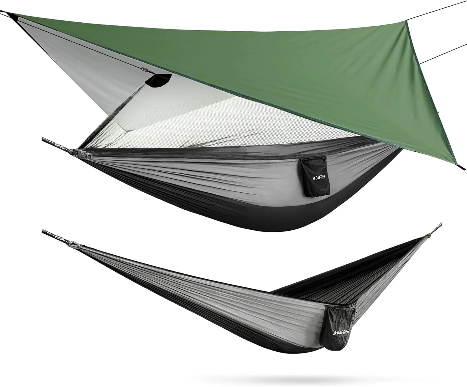 G4Free Camping Hammock with Net and Rain Fly, 2 Person Lightweight Portable Hammock Tent with Tarp for Camping Hiking Backyard Outdoor Backpacking Travel