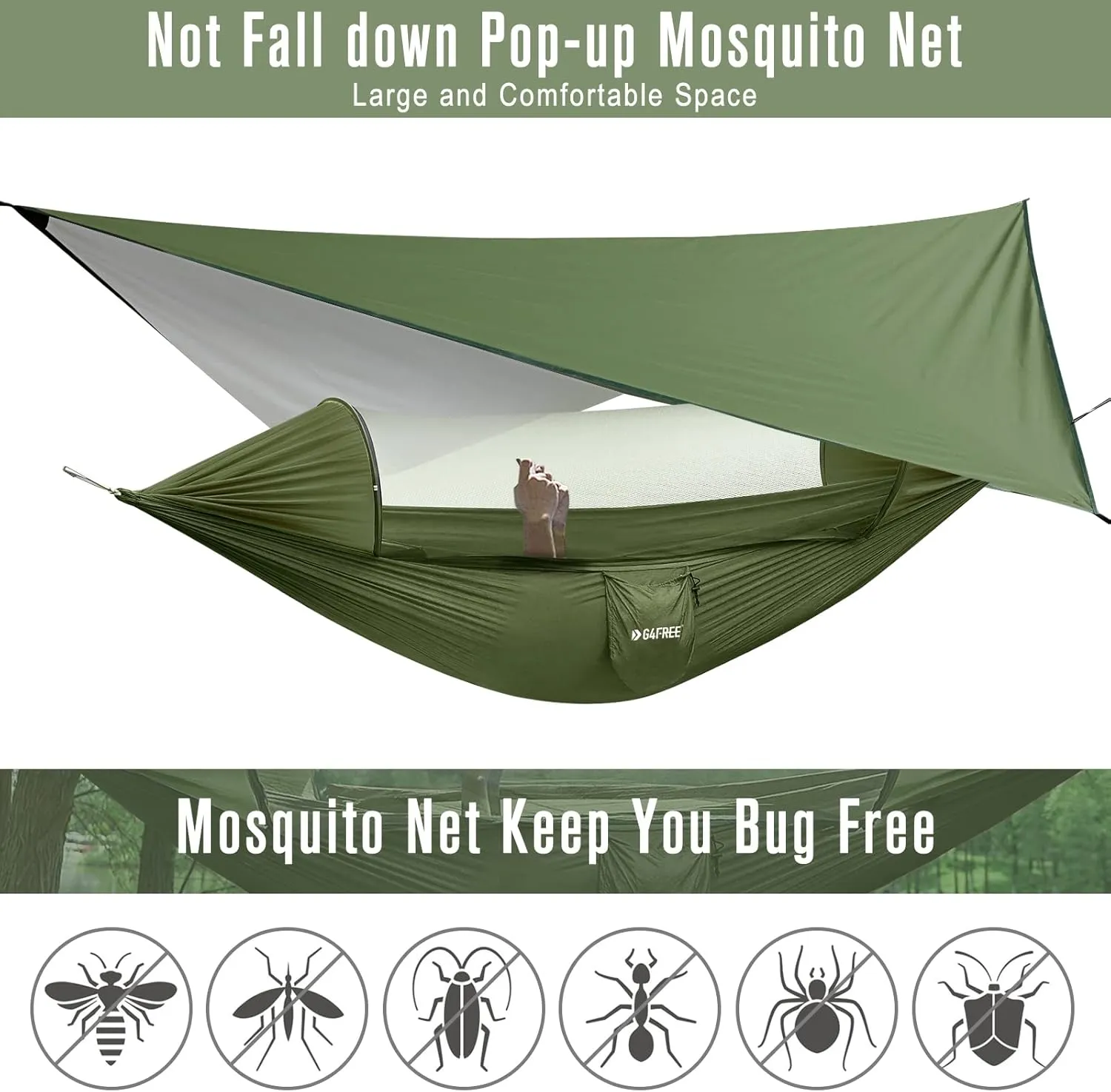 G4Free Large Camping Hammock with Mosquito Net and Rain Fly- 2 Person Portable Hammock with Bug Net and Tent Tarp for Outdoor Hiking Camping Backpacking Travel