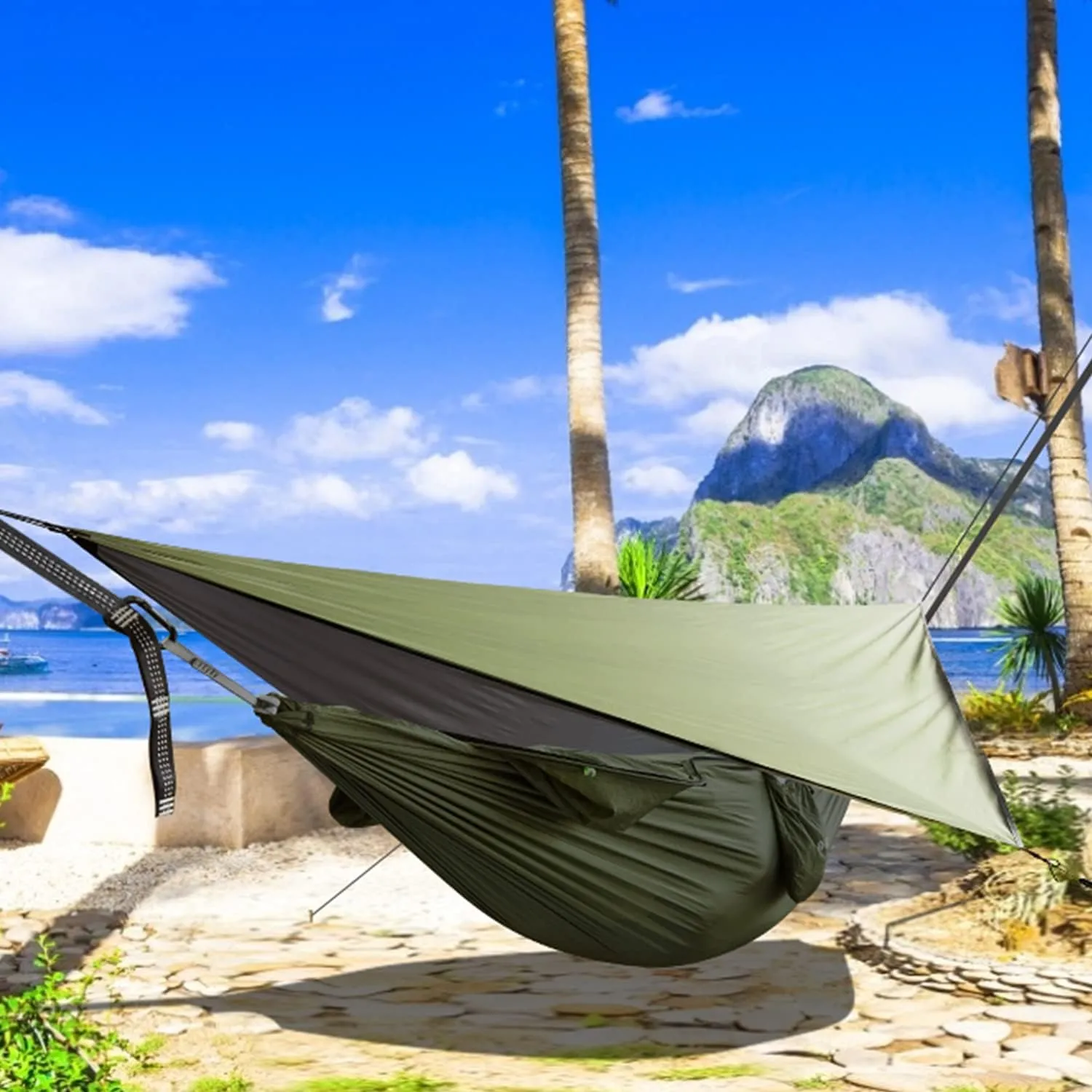 G4Free Large Camping Hammock with Mosquito Net and Rain Fly- 2 Person Portable Hammock with Bug Net and Tent Tarp for Outdoor Hiking Camping Backpacking Travel