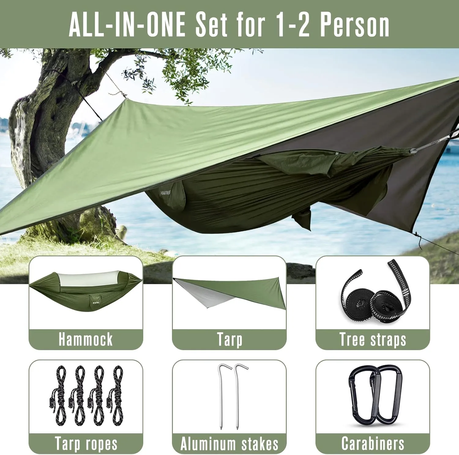 G4Free Large Camping Hammock with Mosquito Net and Rain Fly- 2 Person Portable Hammock with Bug Net and Tent Tarp for Outdoor Hiking Camping Backpacking Travel