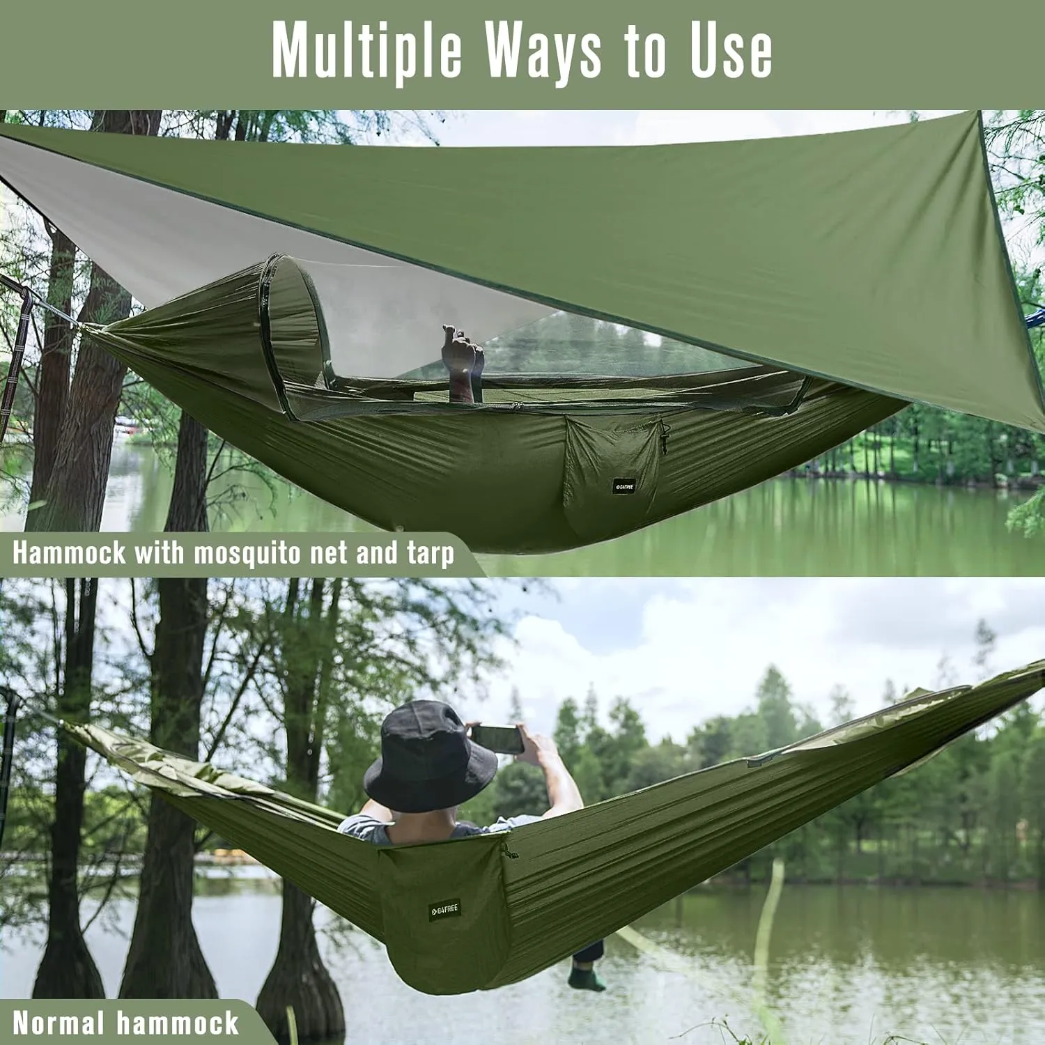 G4Free Large Camping Hammock with Mosquito Net and Rain Fly- 2 Person Portable Hammock with Bug Net and Tent Tarp for Outdoor Hiking Camping Backpacking Travel