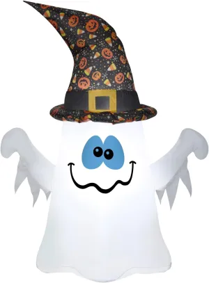 Gemmy Halloween Inflatable Ghost in Witch Hat, 4 ft Tall, Multi