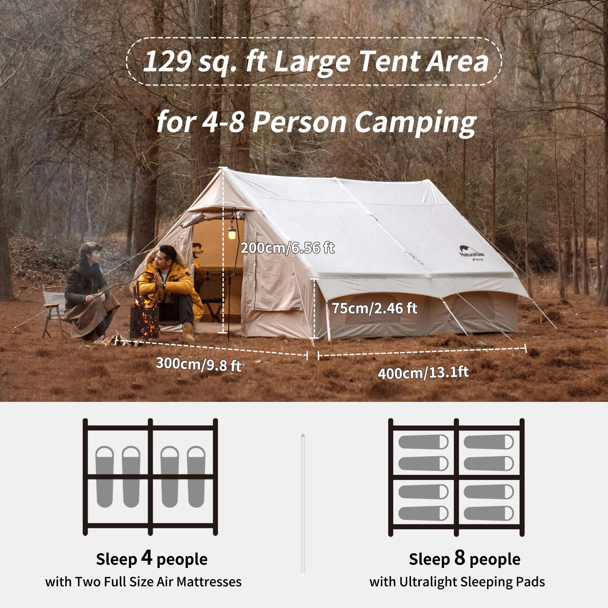 Gen Inflatable Khaki 12 Naturehike Air Excellent craftsmanship Cotton Tent High-capacity
