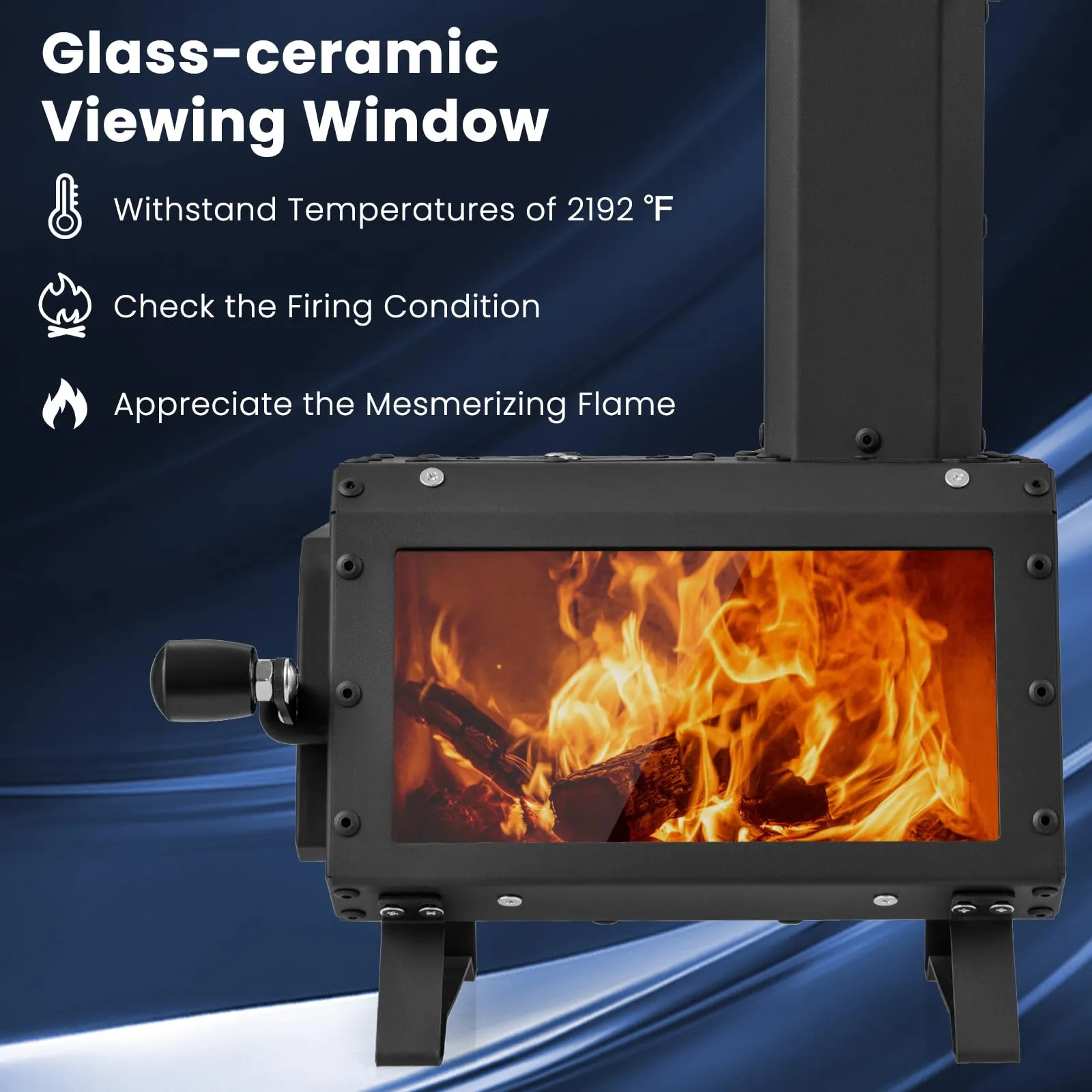 Giantex Portable Camping Wood Stove - Mini Wood Burning Stove w/ 2 Cooking Positions, Anti-scalding Door Handle & Heat Resistant Glass Window, Tabletop Fire Pit Stove for Outdoor Cooking & Heating