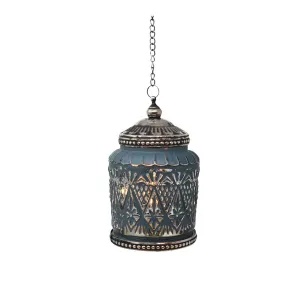 Glass Led Lantern - Dark Blue