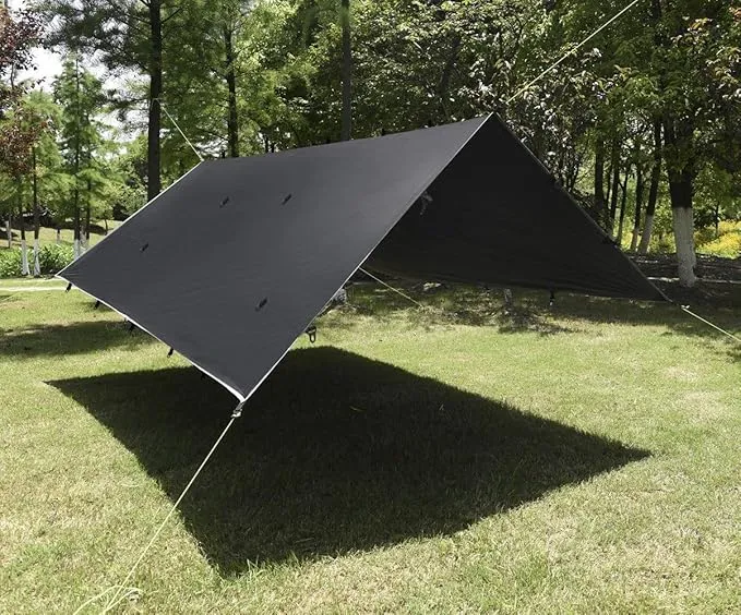 Gold Armour Rainfly Tarp Hammock, Premium 14.7ft/12ft/10ft/8ft Rain Fly Cover, Waterproof Ultralight Camping Shelter Canopy, Survival Equipment Gear Camping Tent Accessories (Black 12ft x 10ft)