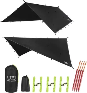 Gold Armour Rainfly Tarp Hammock, Premium 14.7ft/12ft/10ft/8ft Rain Fly Cover, Waterproof Ultralight Camping Shelter Canopy, Survival Equipment Gear Camping Tent Accessories (Black 12ft x 10ft)