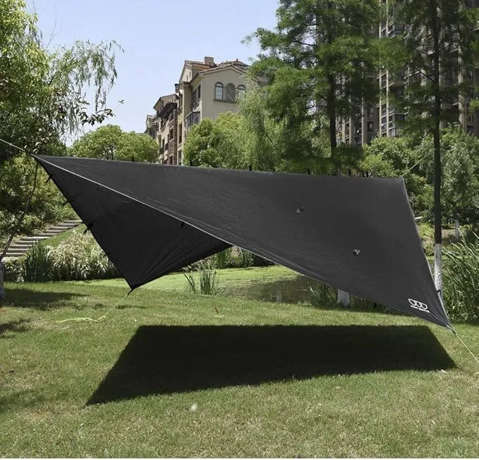 Gold Armour Rainfly Tarp Hammock, Premium 14.7ft/12ft/10ft/8ft Rain Fly Cover, Waterproof Ultralight Camping Shelter Canopy, Survival Equipment Gear Camping Tent Accessories (Black 14.7ft x 12ft)
