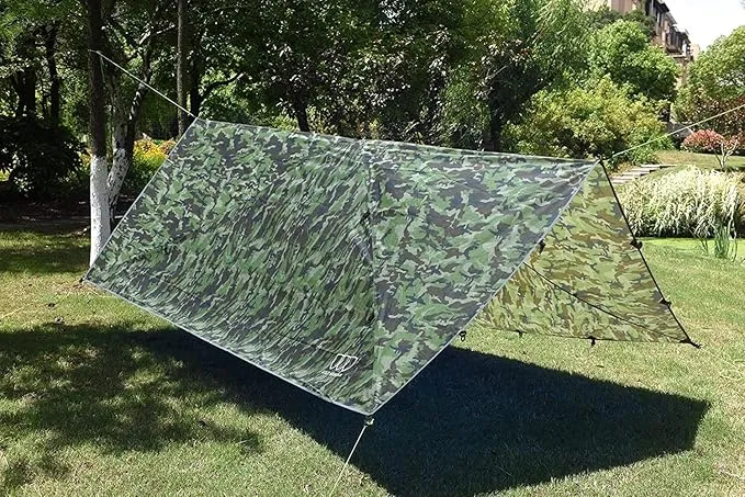 Gold Armour Rainfly Tarp Hammock, Premium 14.7ft/12ft/10ft/8ft Rain Fly Cover, Waterproof Ultralight Camping Shelter Canopy, Survival Equipment Gear Camping Tent Accessories (Camouflage 10ft x 8ft)