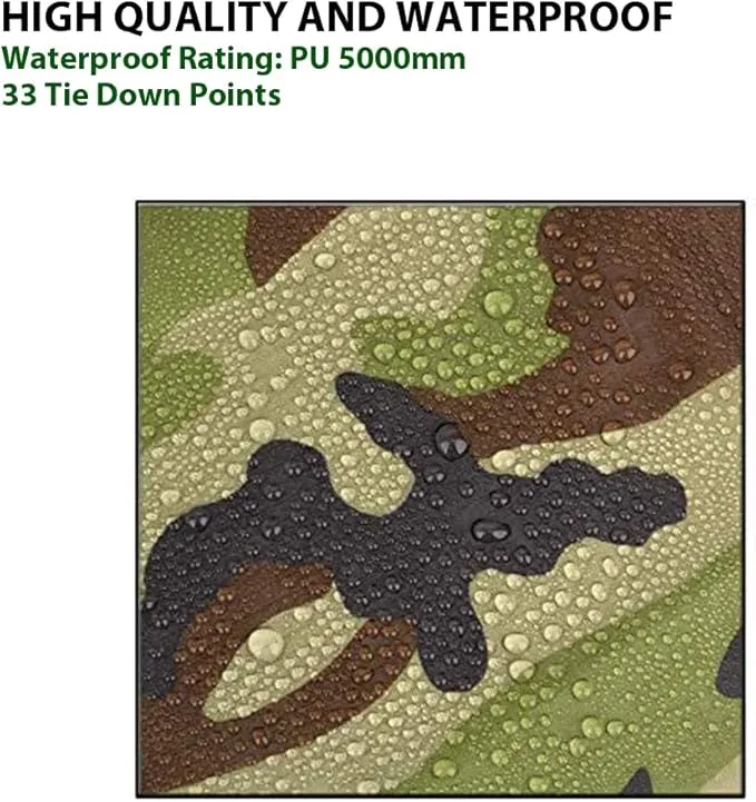 Gold Armour Rainfly Tarp Hammock, Premium 14.7ft/12ft/10ft/8ft Rain Fly Cover, Waterproof Ultralight Camping Shelter Canopy, Survival Equipment Gear Camping Tent Accessories (Camouflage 10ft x 8ft)