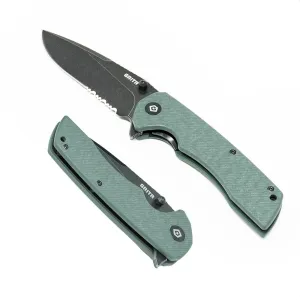 GRITR Stealth Folding Pocket Knife w/ 3.5" Partially Serrated D2 Steel Blade & Stonewashed Finish - Flipper Knife for Military, Hunting, Camping, Hiking - EDC Utility Pocket Knife for Women & Men
