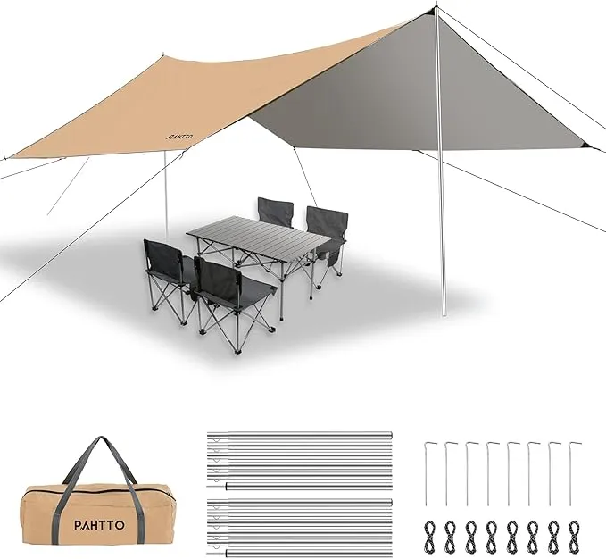 Hammock Rain Fly, 12x10FT Camping Tarp with Poles, Waterproof and Ultralight Survival Tent Tarp for Outdoors, Camping, Hiking, Picnic, Backpacking
