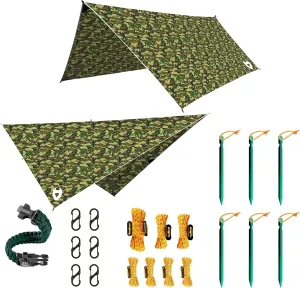 Hammock Shelter; 10X10 Survival Backpacking Tarp; Included; Makes Great Camo Camping Multiple in Comes Waterproof; Fly Bracelet Act fast Survival Rain Lightweight Colors, a 100% Tarp Price guarantee or