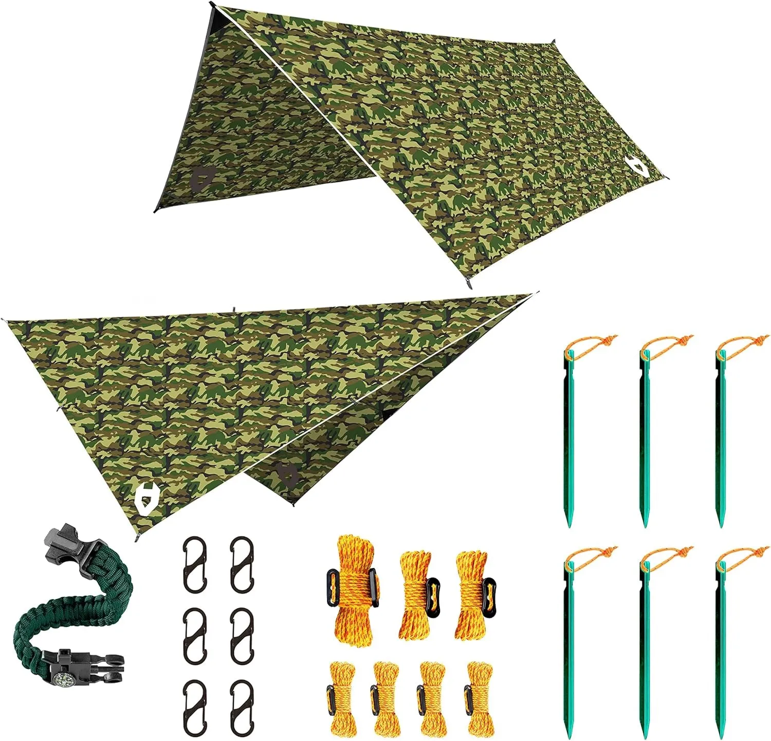 Hammock Shelter; 10X10 Survival Backpacking Tarp; Included; Makes Great Camo Camping Multiple in Comes Waterproof; Fly Bracelet Act fast Survival Rain Lightweight Colors, a 100% Tarp Price guarantee or