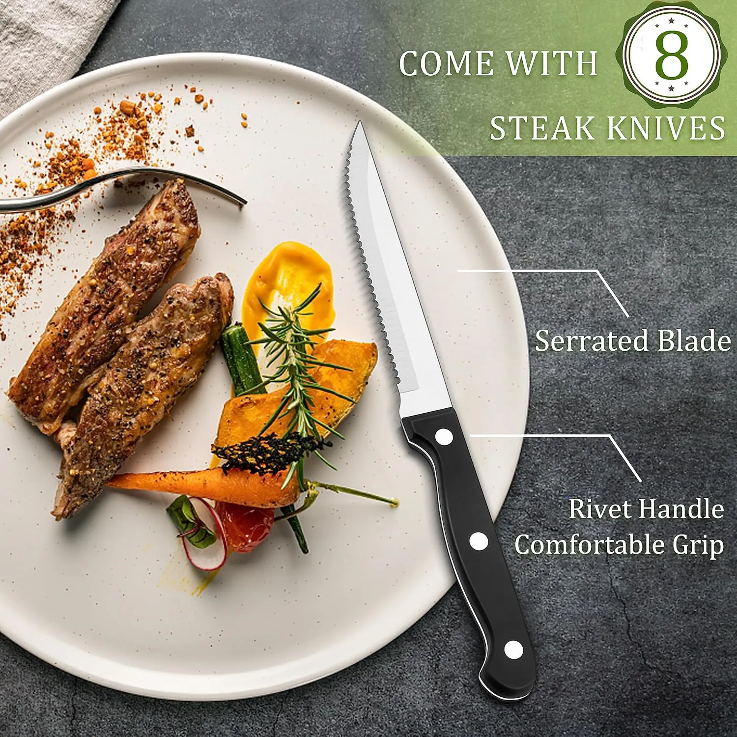 HaWare 48-Piece Silverware Set with Steak Knives, Stainless Steel Flatware Set for 8, Mirror Polished Cutlery Tableware Set, Eating Utensils Include Knife Fork Spoon for Home Kitchen, Dishwasher Safe
